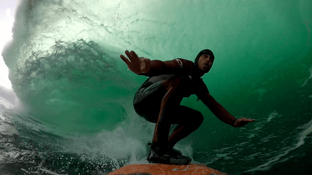 Big Wave Surfer Tom Butler rides a monster wave in Cornwall